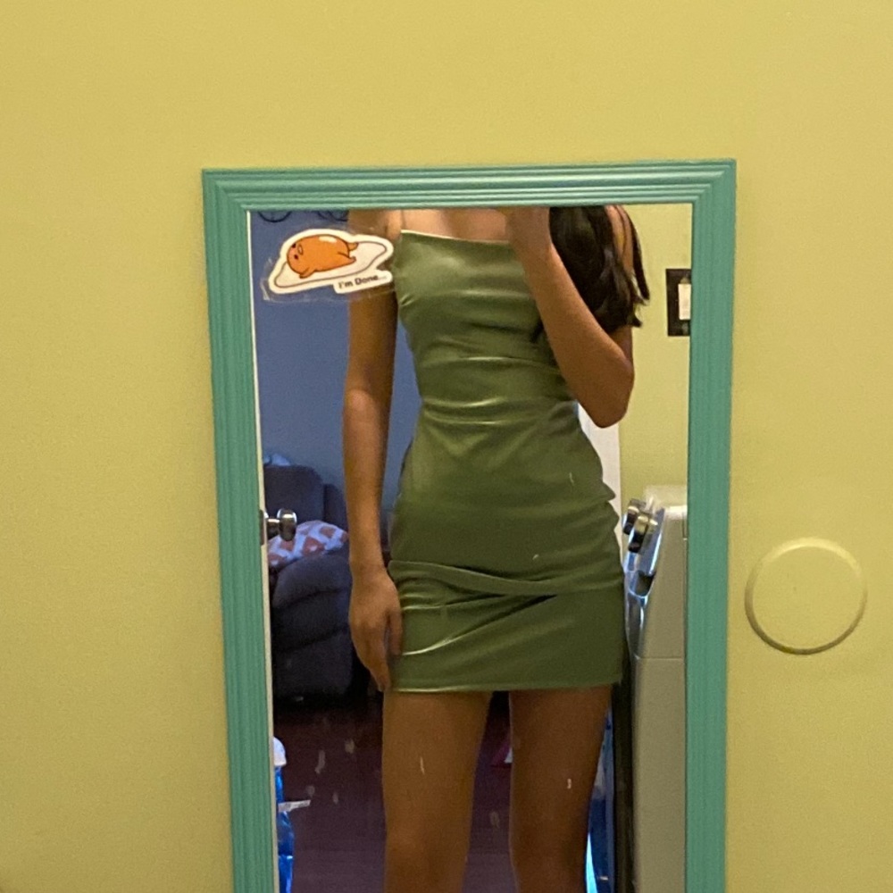 Sage green mini satin dress